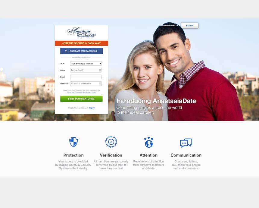 Anastasia.com website landing page